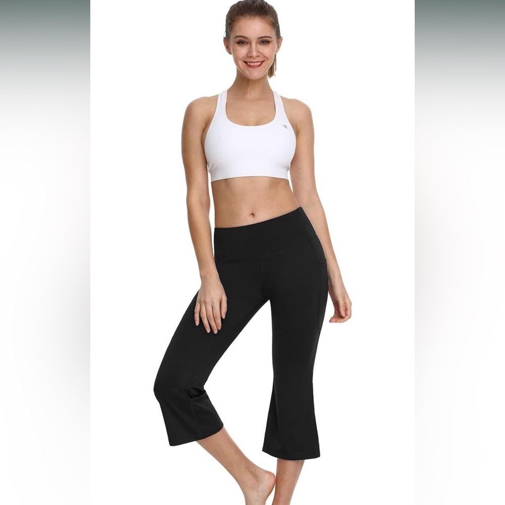 Gray Baleaf Yoga Workout Capris Lounge Flare Pants Casual Bootcut w Side Pockets - Picture 5 of 10